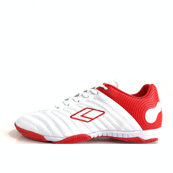 'کفش فوتسال دیفانو رویه چرم مصنوعی مخصوص سالن رنگ سفید قرمز'