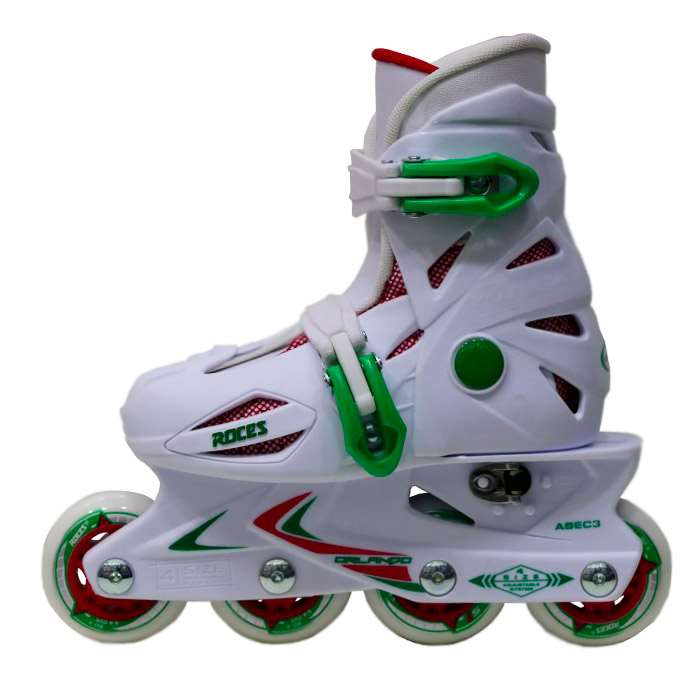  خرید  کفش اسکیت رویه محکم سفید سایز متحرک همراه با لوازم   Roces White Junior hard skate 