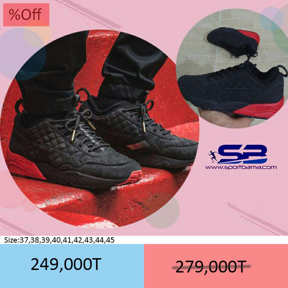  خرید  کفش کتانی رانینگ پوما قرمز مشکی running shoes puma r698 nubuck 360323-01
