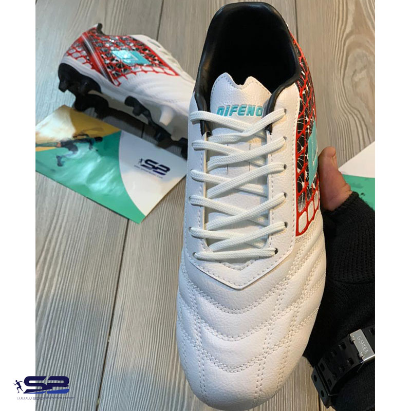  خرید  کفش فوتبال دیفانو مخصوص چمن طبیعی رویه چرم مصنوعی رنگ سفید قرمز