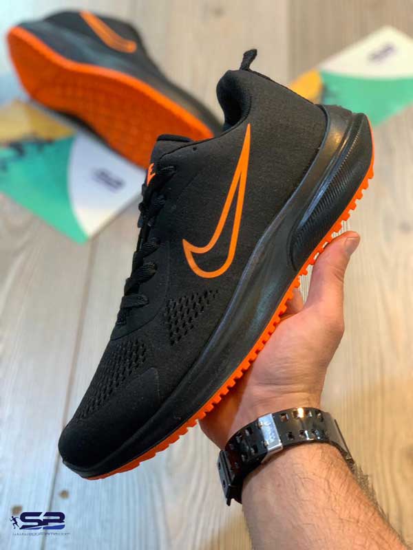  خرید  کفش کتانی بندی نایک رنگ مشکی نارنجی مناسب پیاده روی ،دویدن قابل استفاده در باشگاه