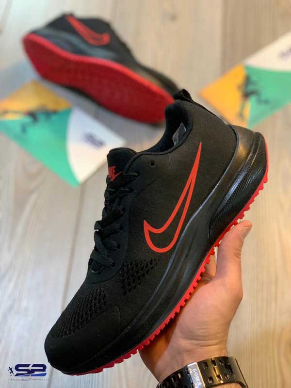  خرید  کفش کتانی بندی نایک رنگ مشکی قرمز مناسب پیاده روی ،دویدن قابل استفاده در باشگاه